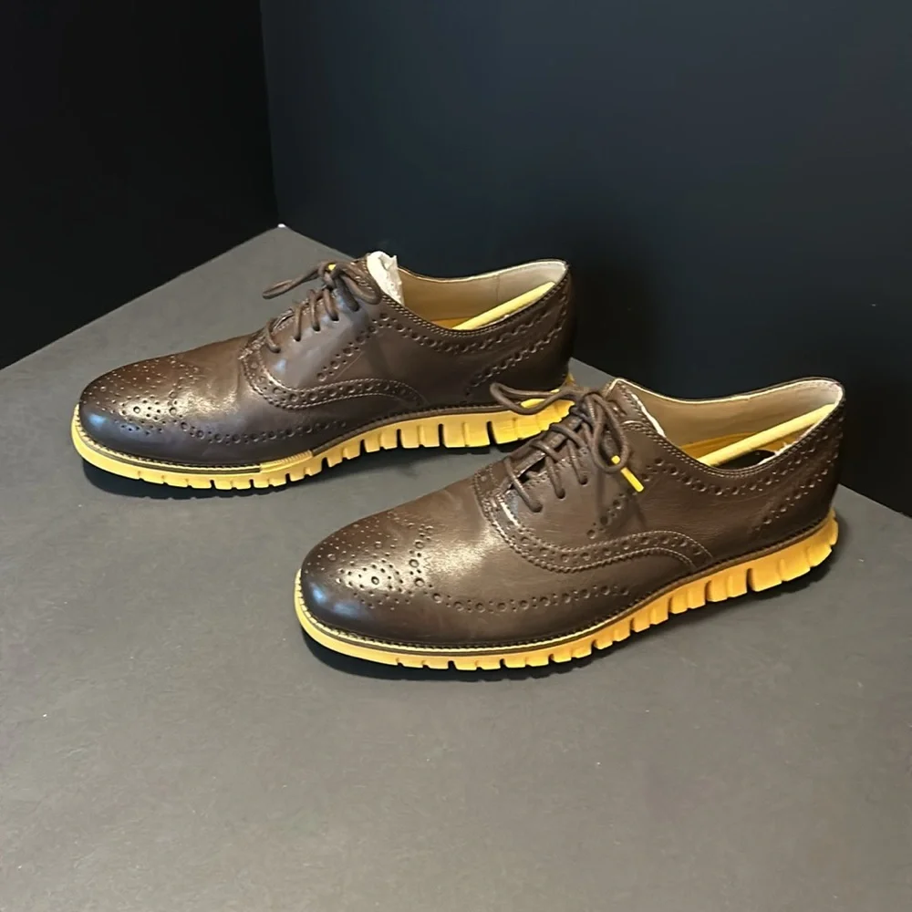 Cole Haan Brown Leather Wingtip Derbys with Yellow Sole